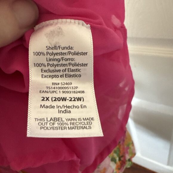 Terra Sky  Womens Peasant Top Plus 2X Pink Floral Shirred Cottagecore Lined Boho - Picture 12 of 16